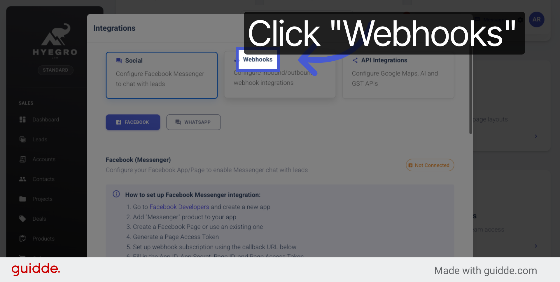 Access Webhooks Section