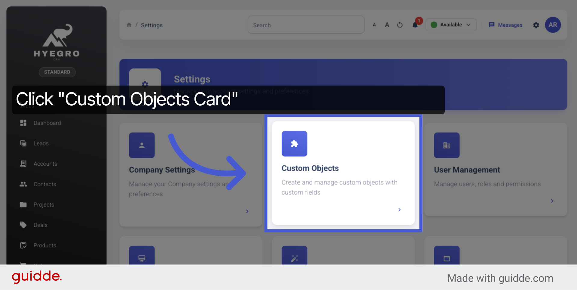 Open Custom Objects Section