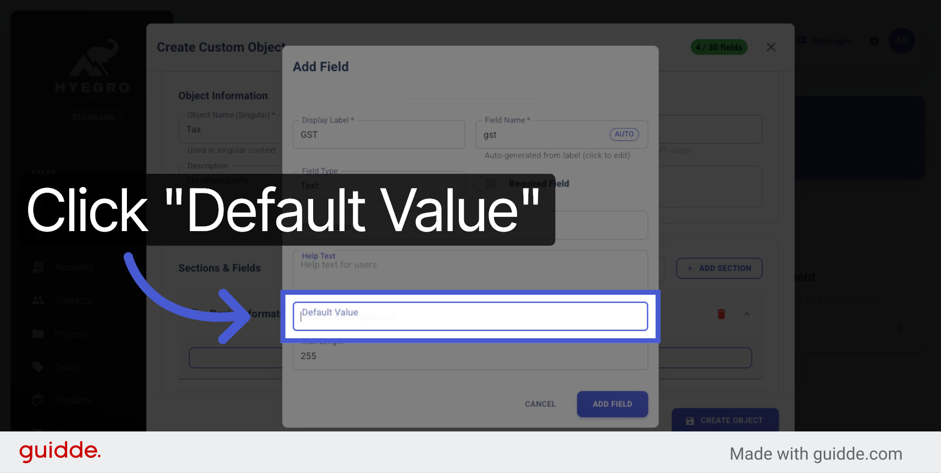 Select Default Value Field