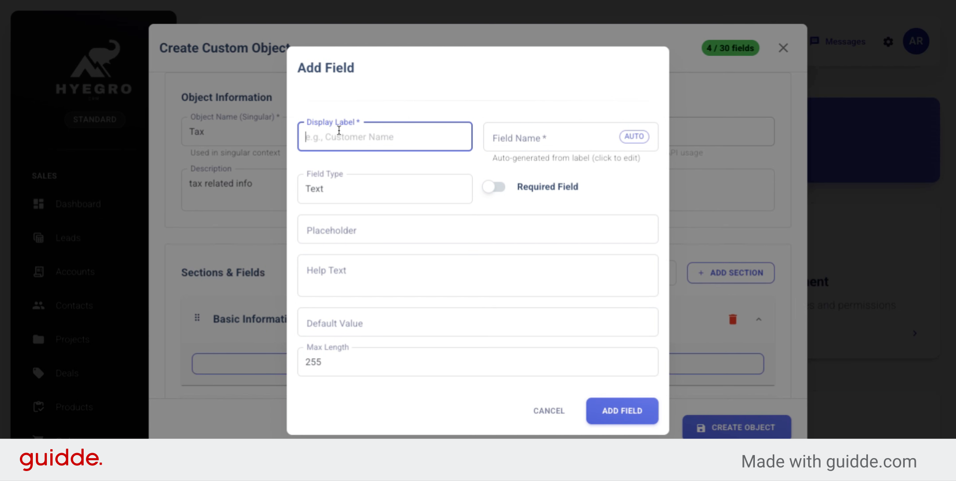Enter Field Display Label