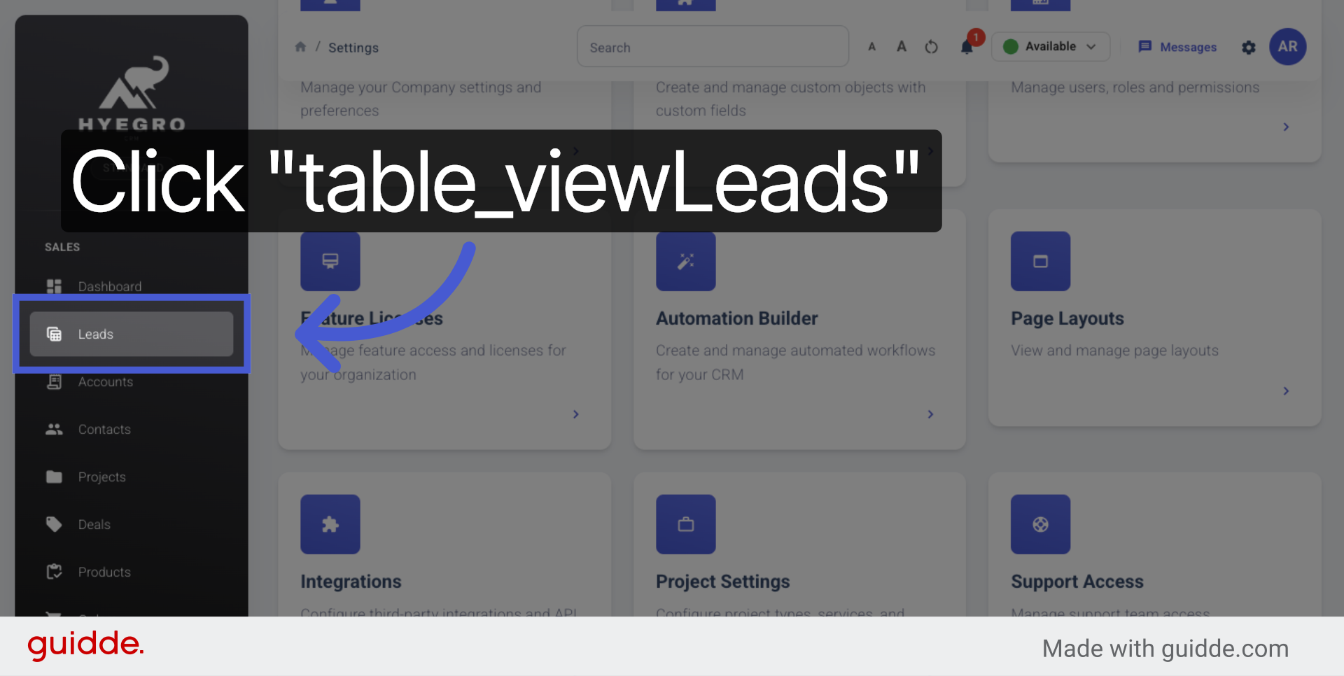Choose Leads Table View