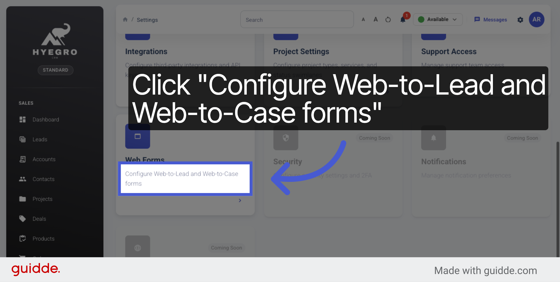 Open Web-to-Lead and Web-to-Case Settings