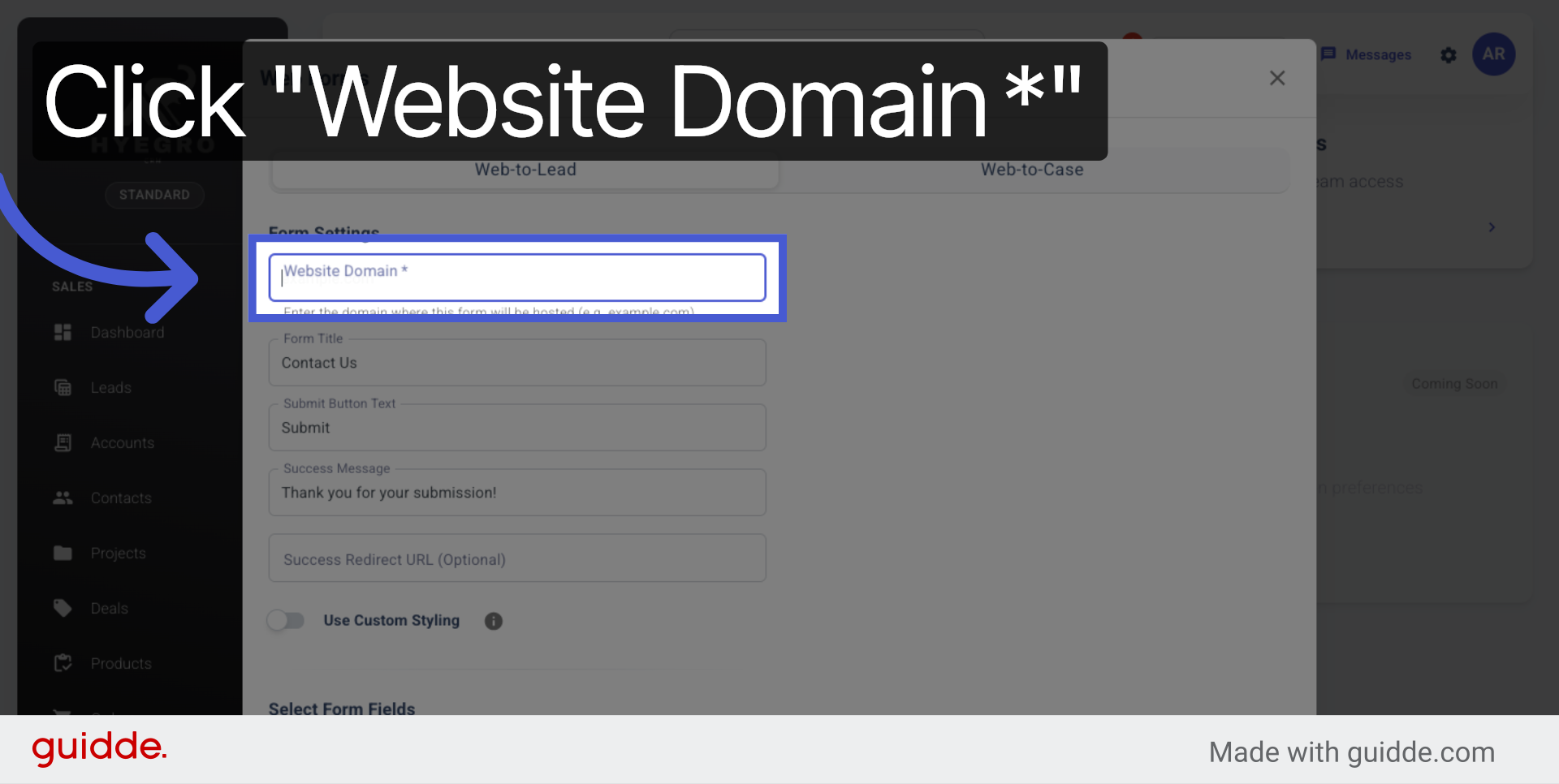 Select Website Domain Field