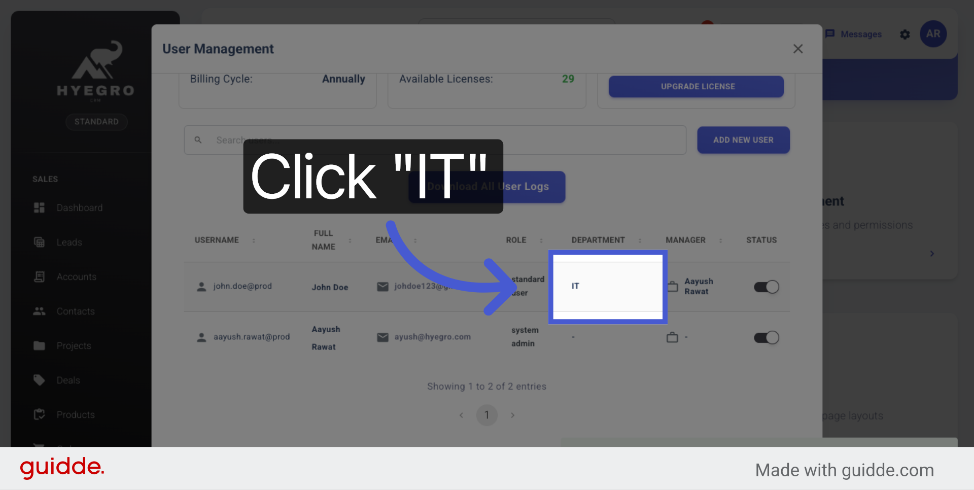 Select Department Filter