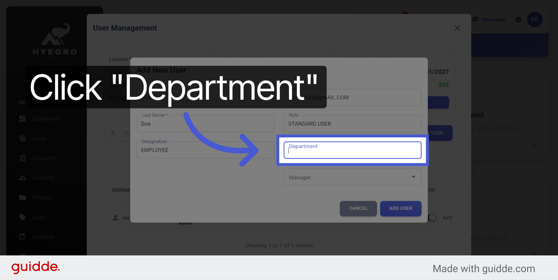 Select Department Field