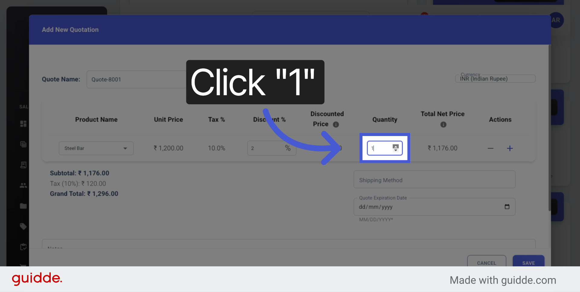 Confirm Quantity Selection