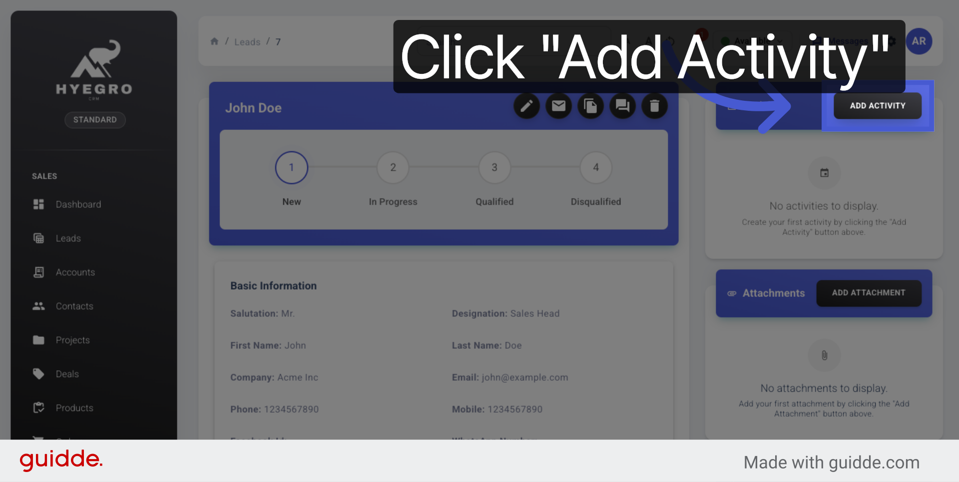 Click Add Activity Button