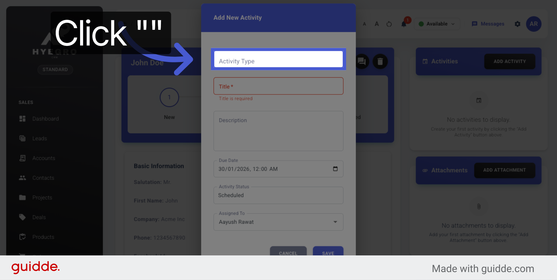 Open Activity Type Menu