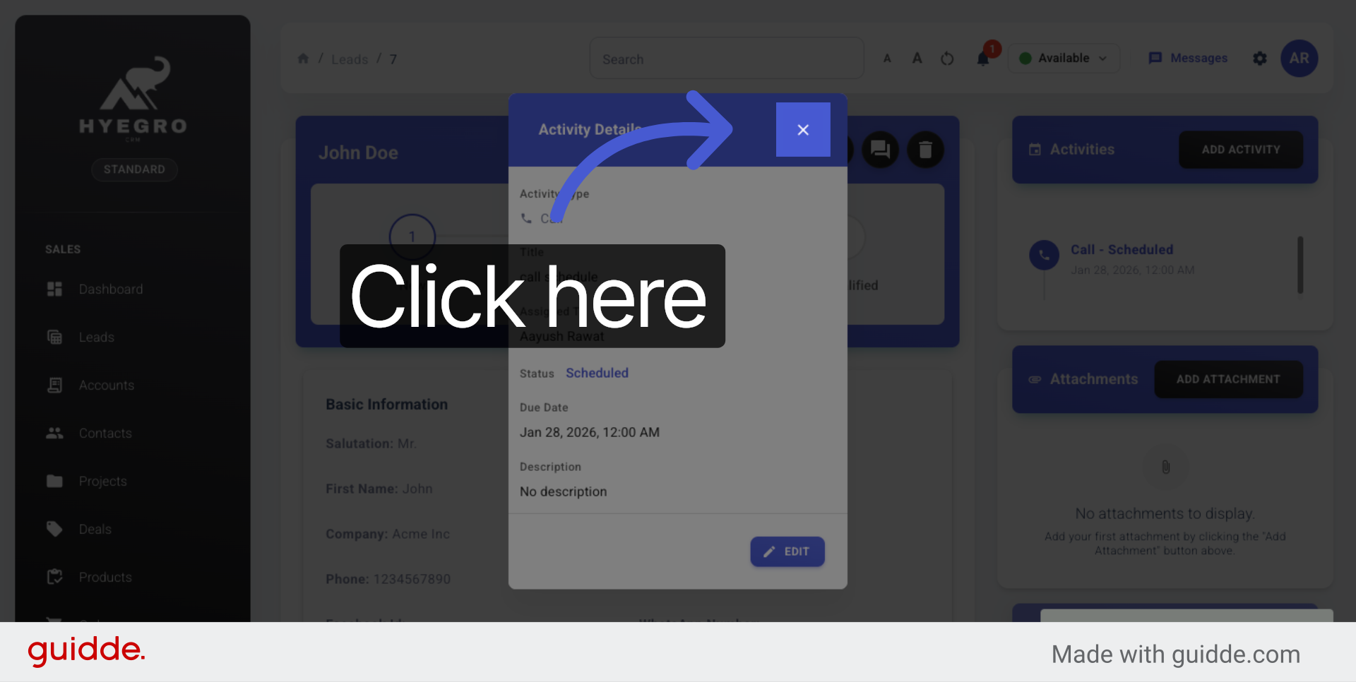 Access Activity Options