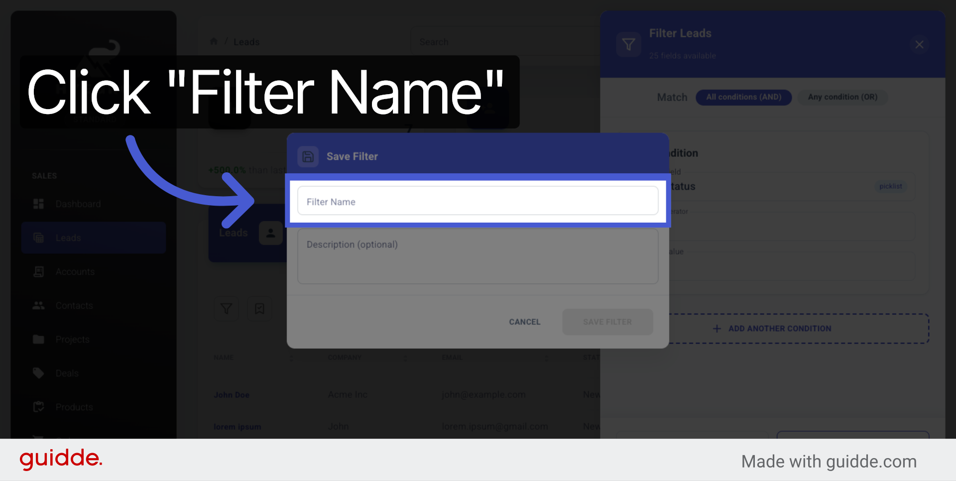 Select Filter Name Field