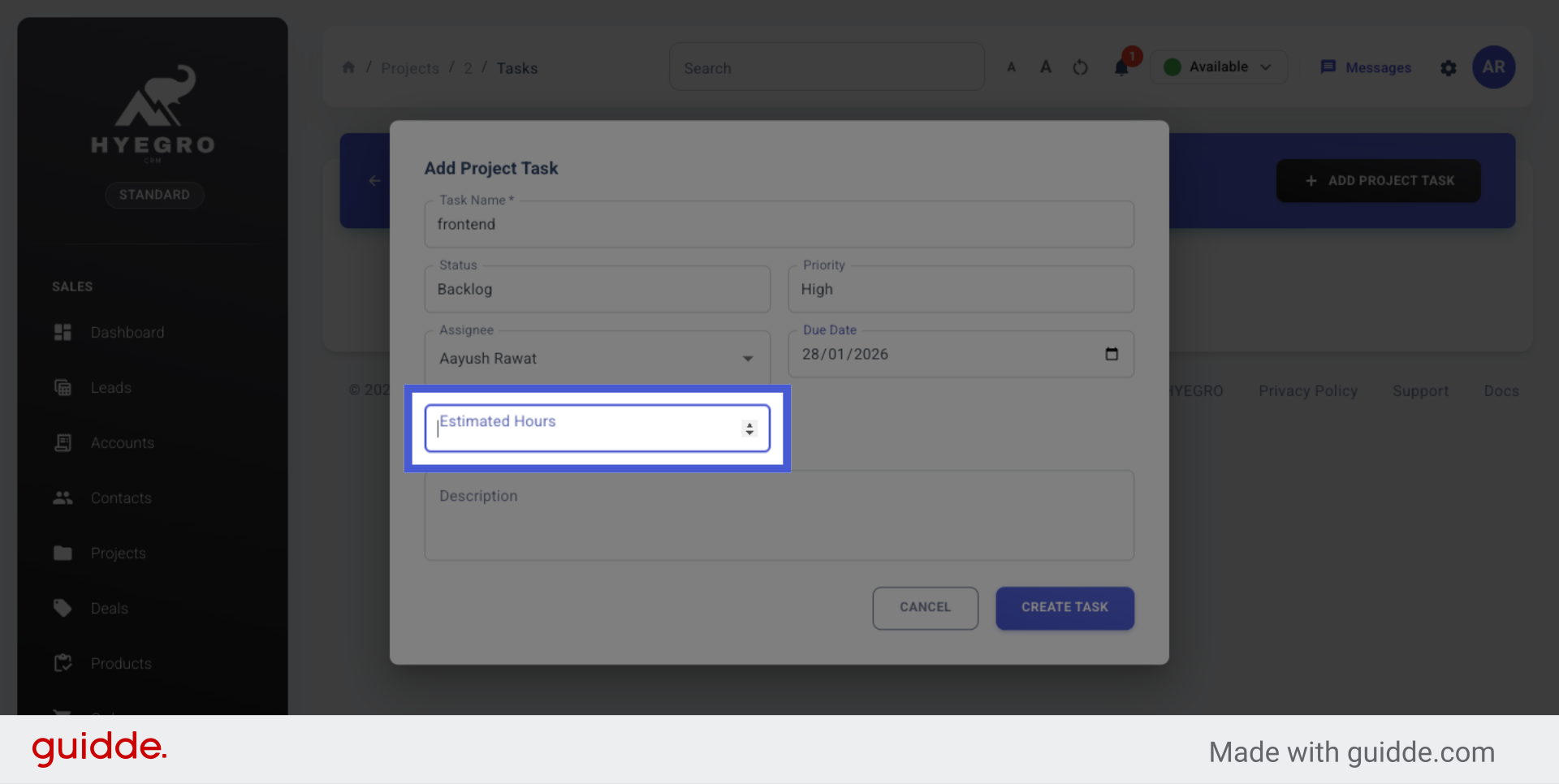 Open Estimated Hours Field