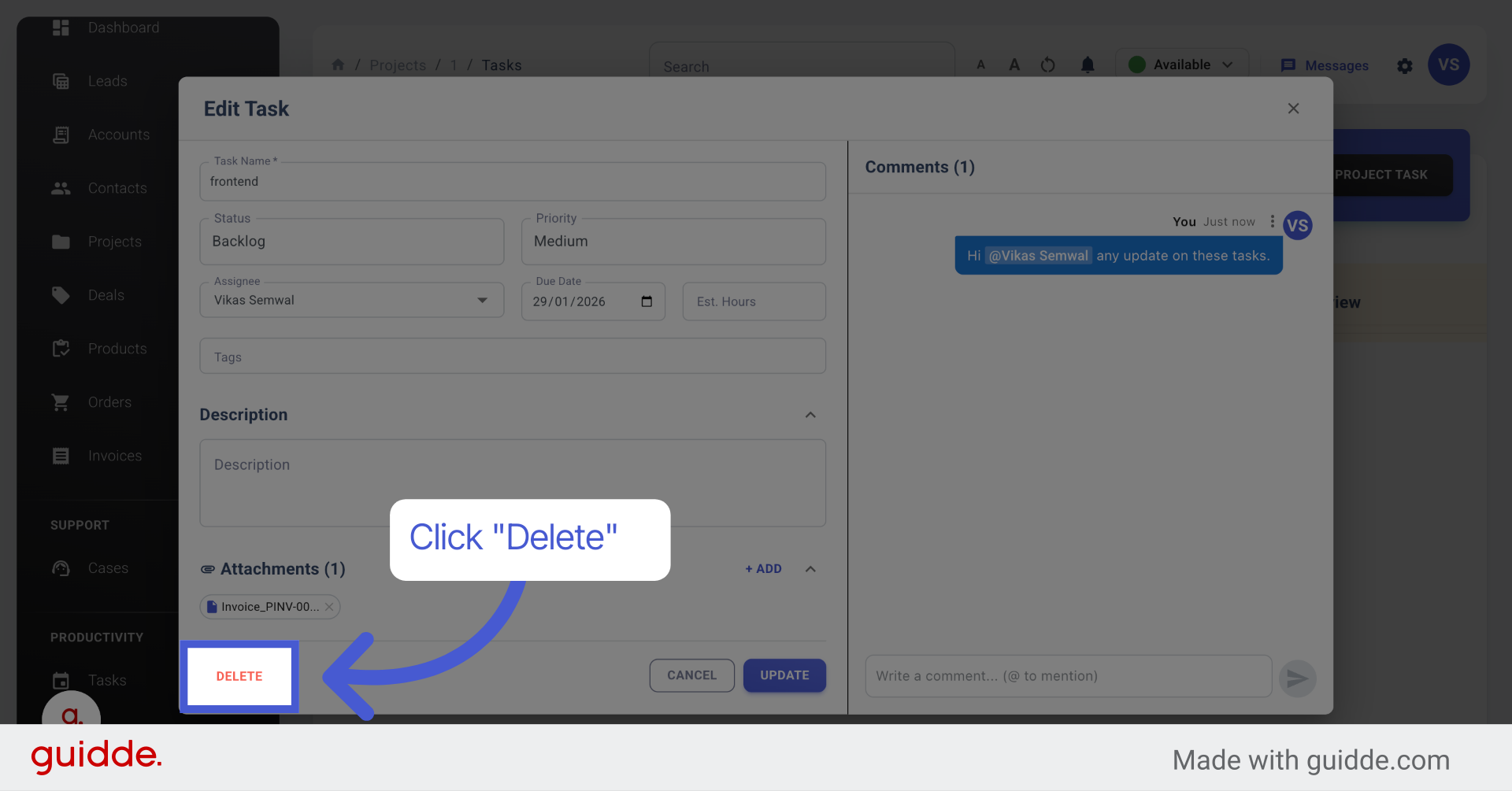 Initiate Delete Action