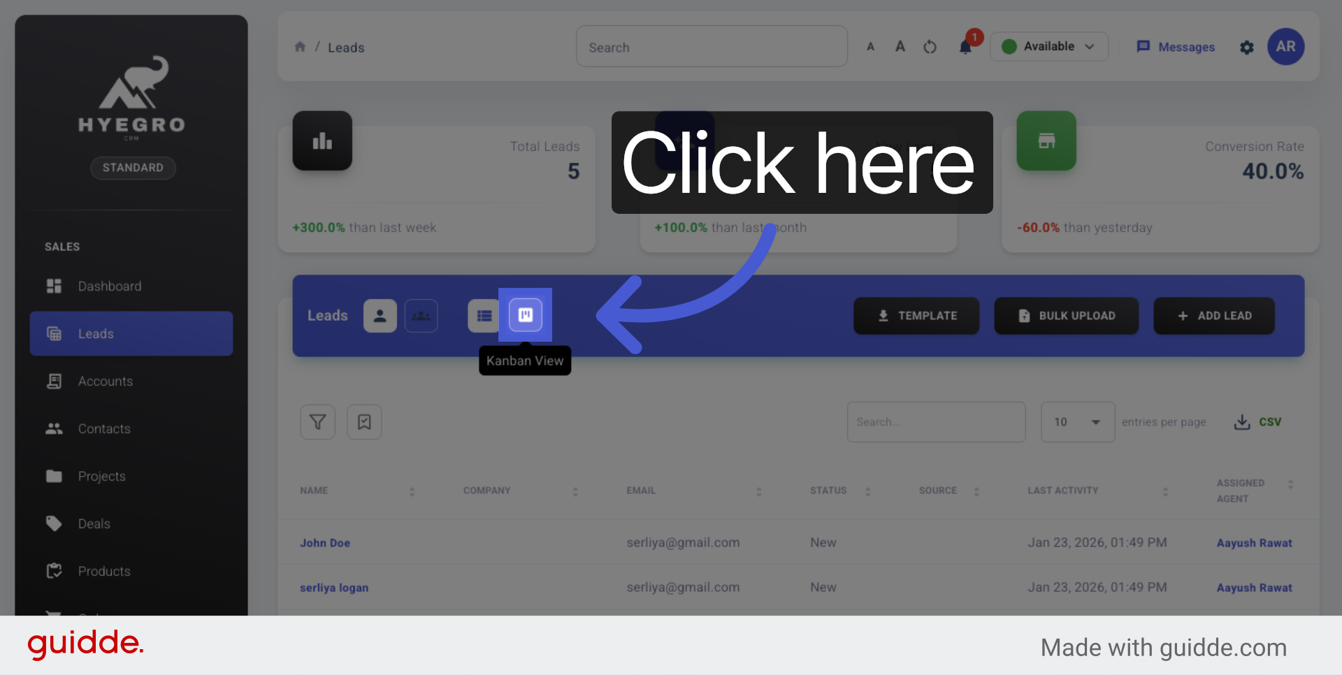 Open Leads Kanban View