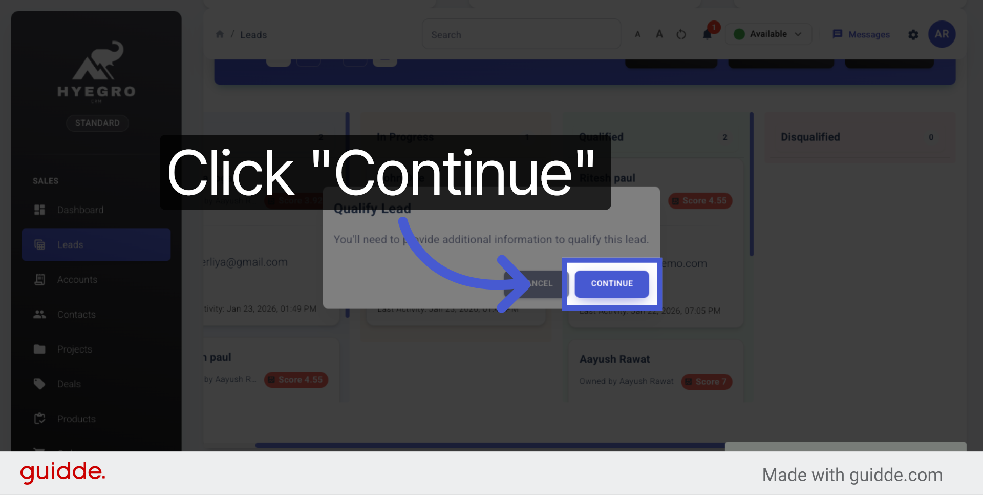 Proceed to Lead Actions