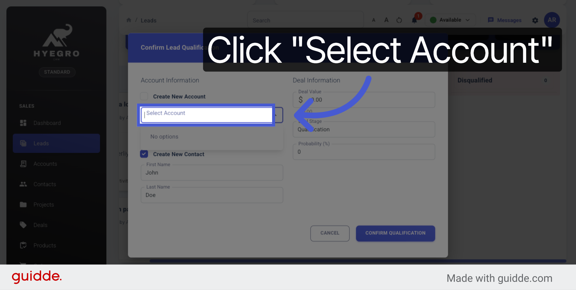 Choose Account for Lead