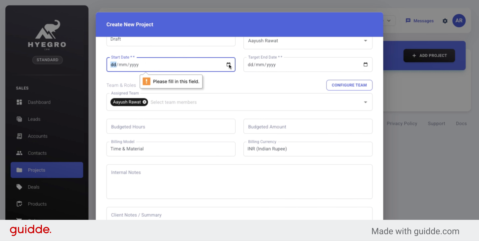 Enter Project Start Date
