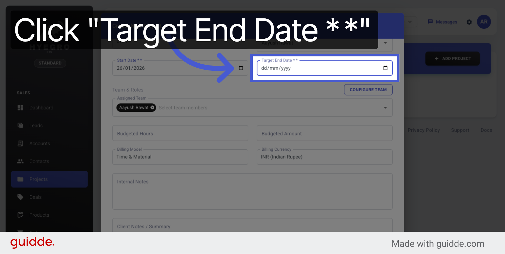 Open Target End Date Field