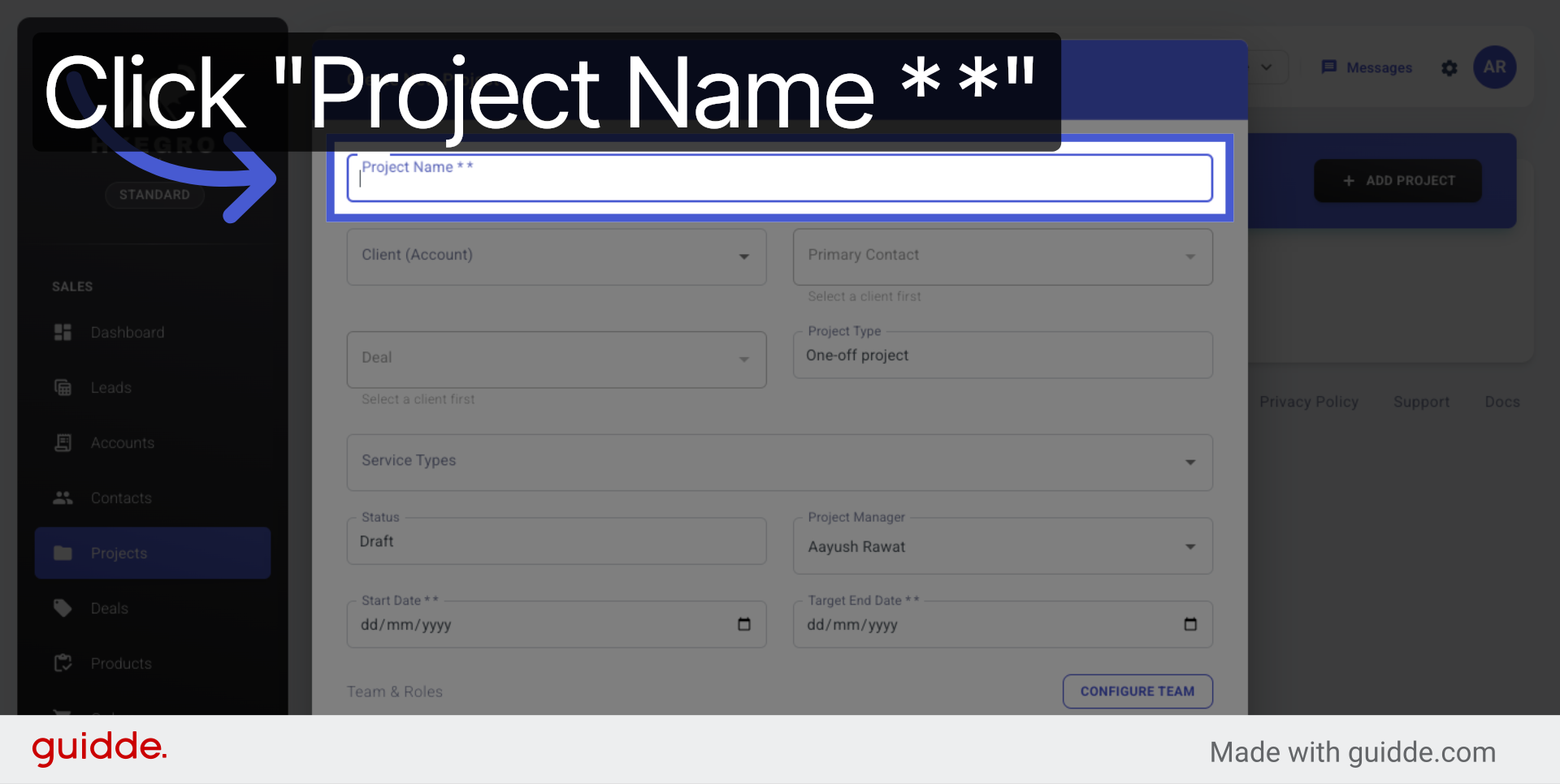 Access Project Name Field