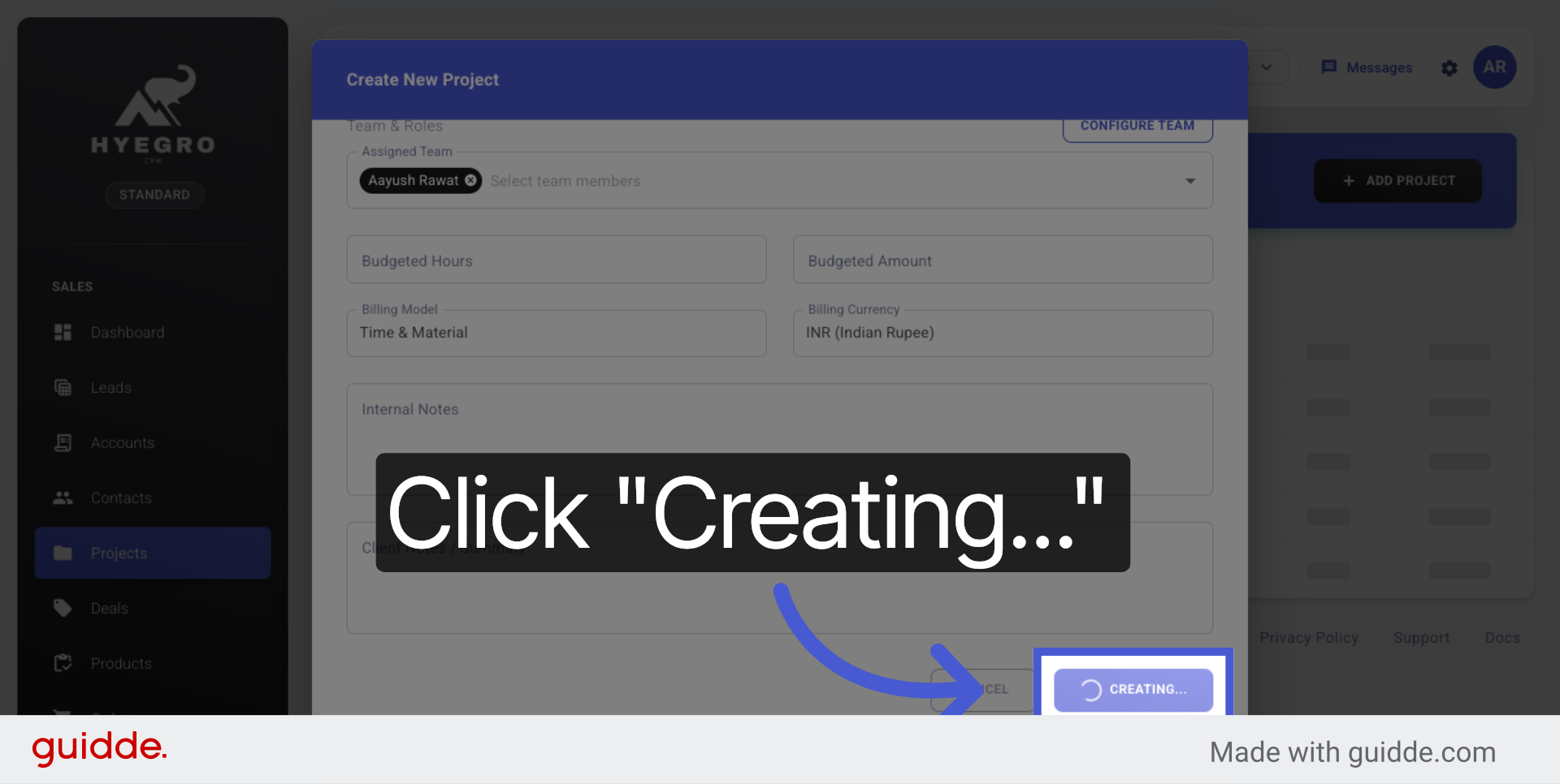Confirm Project Creation