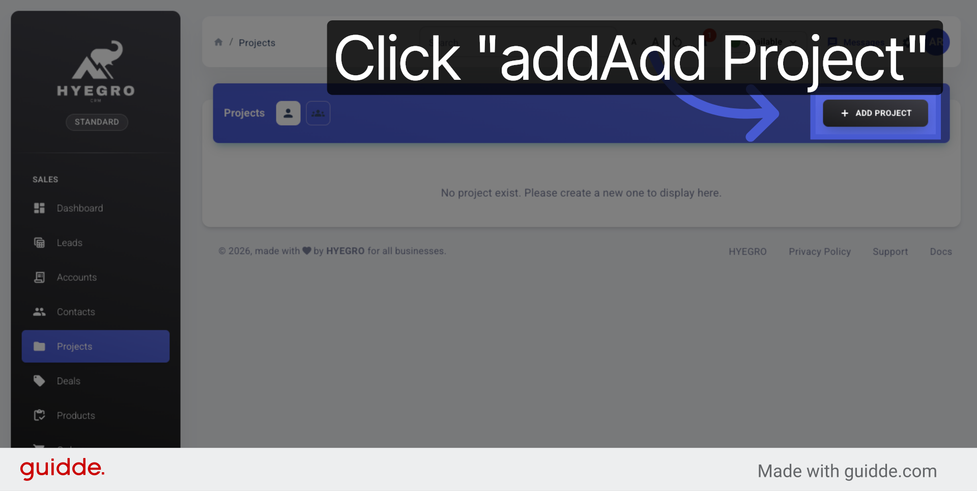 Open Add Project Interface