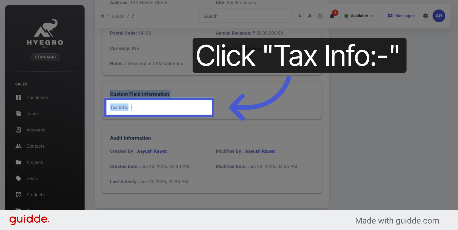 Access Tax Info Field