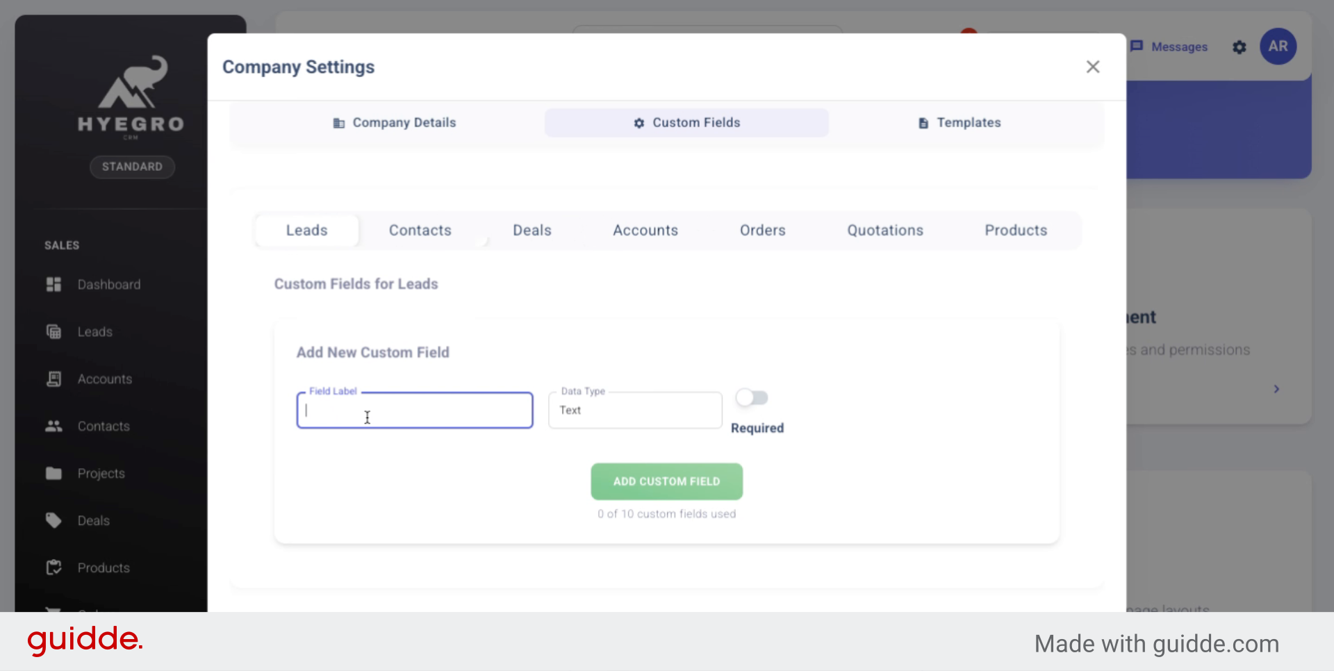 Enter Field Label Name
