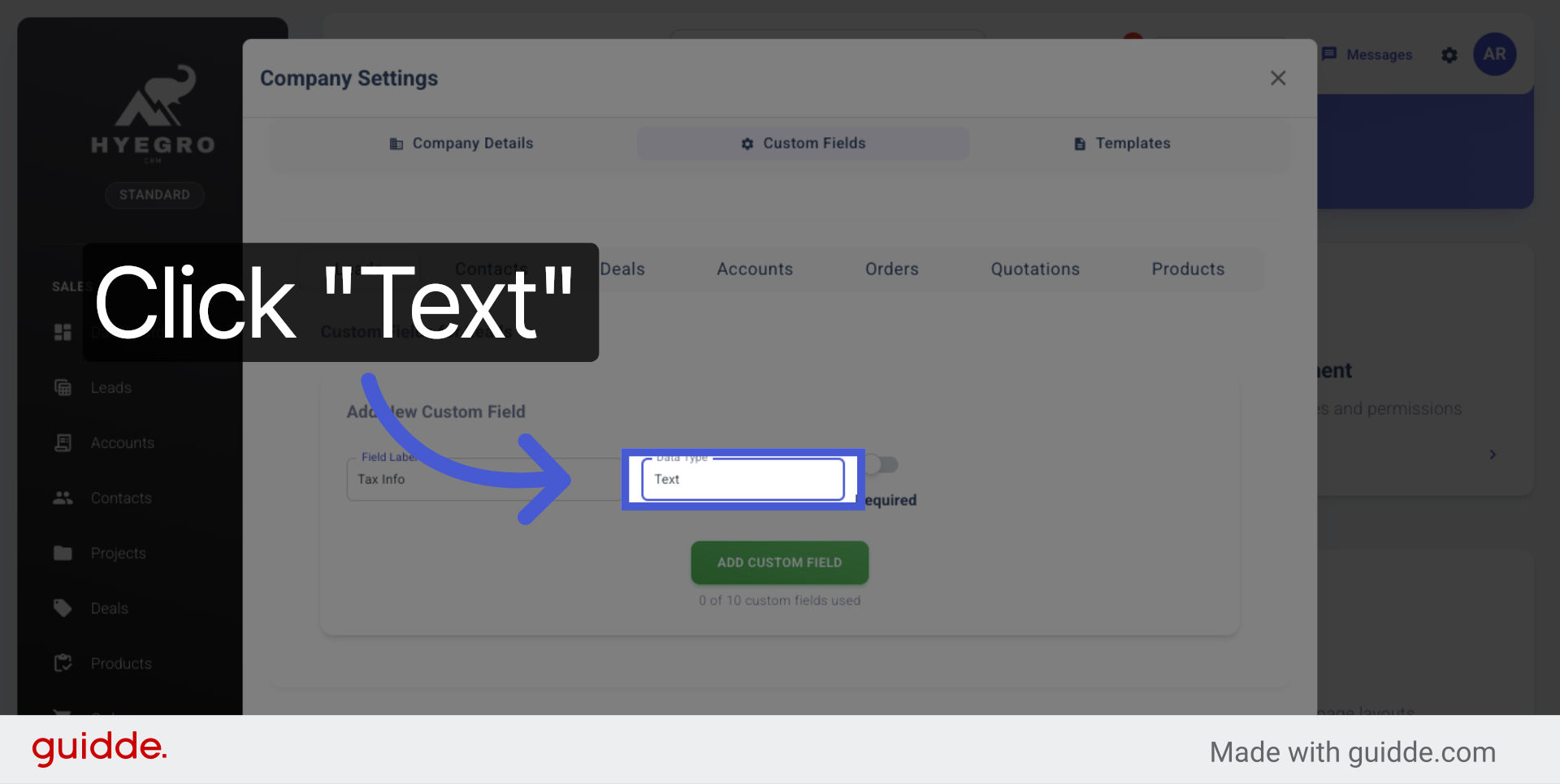Choose Data Type Text
