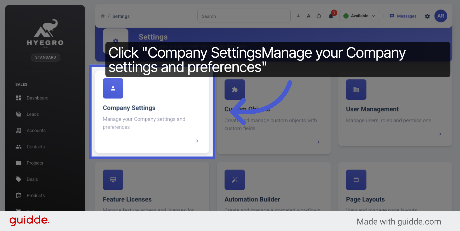 Navigate to Company Settings