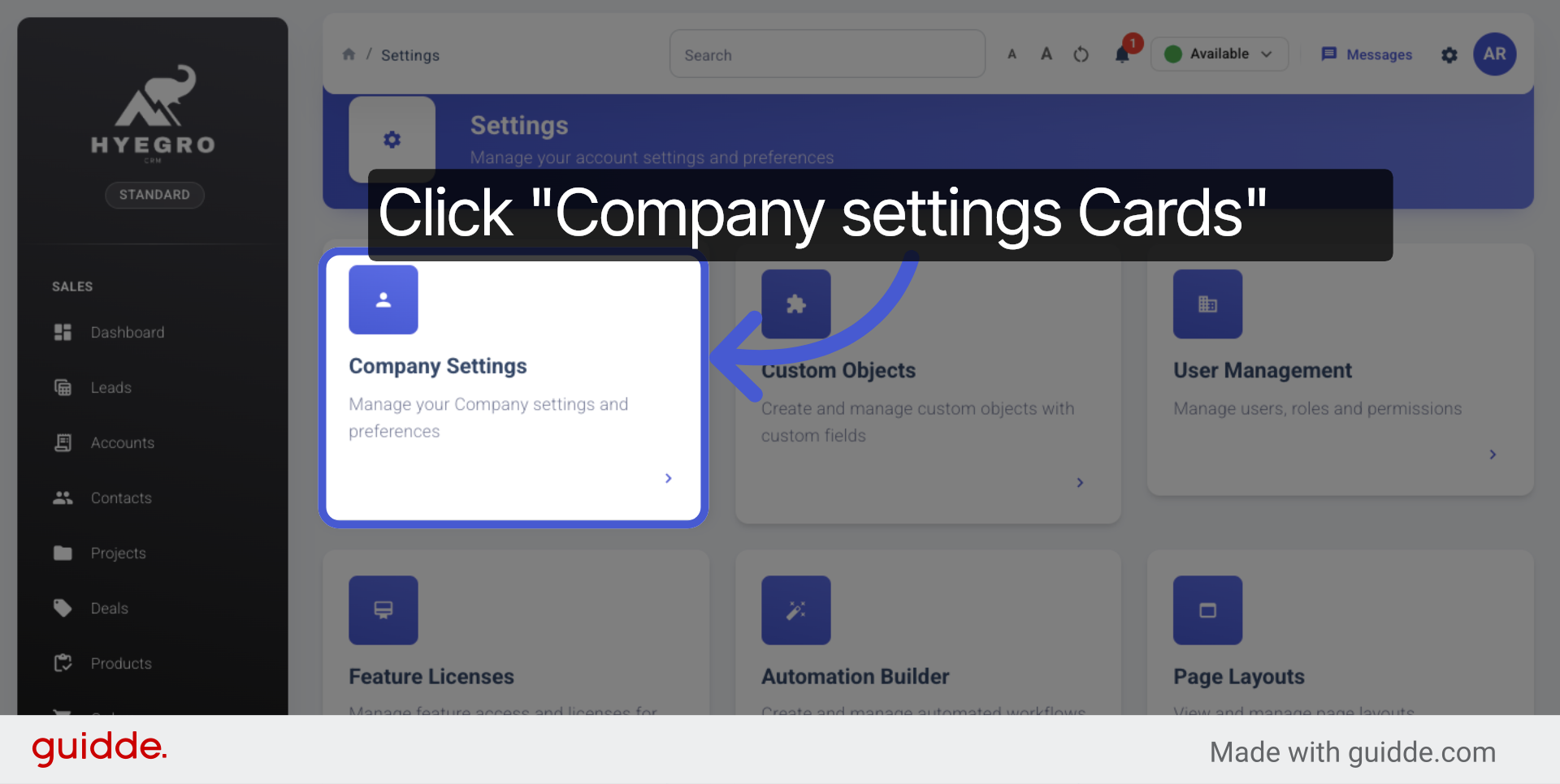 Open Company Settings