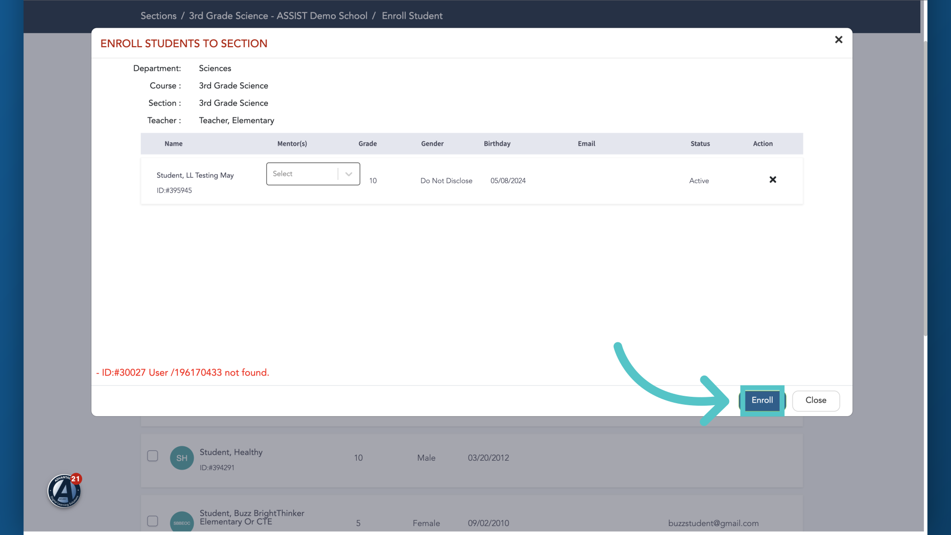 Click 'Enroll' to complete the enrollment