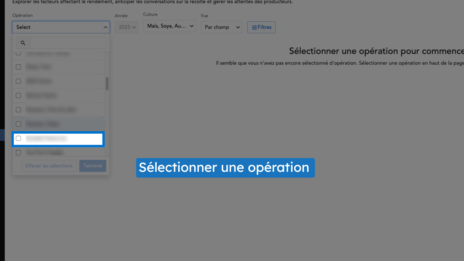 Sélectionner une opération