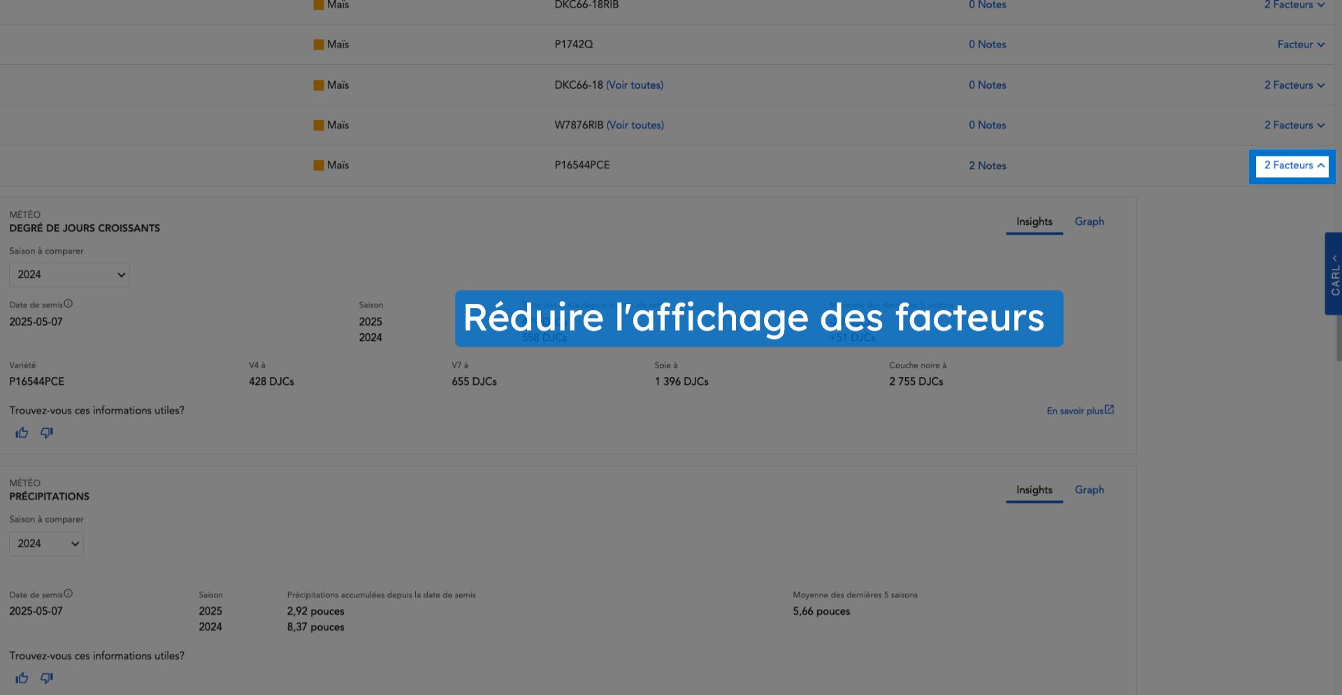Réduire l'affichage des facteurs