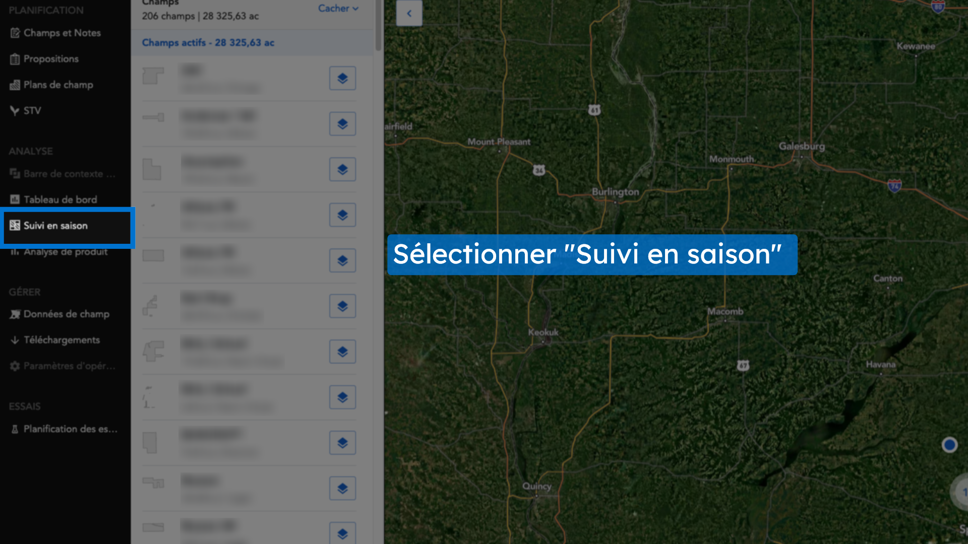 Sélectionner 'Suivi en saison'