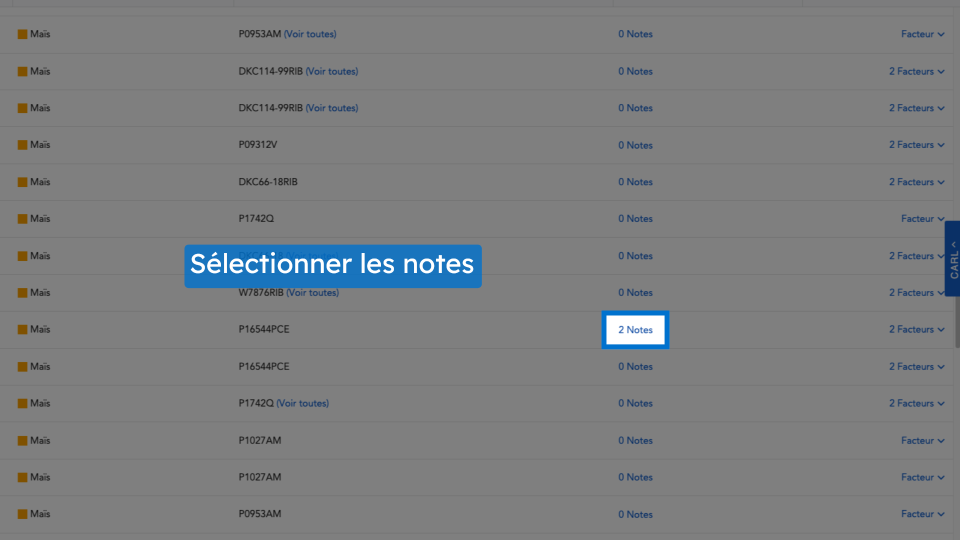 Sélectionner les notes