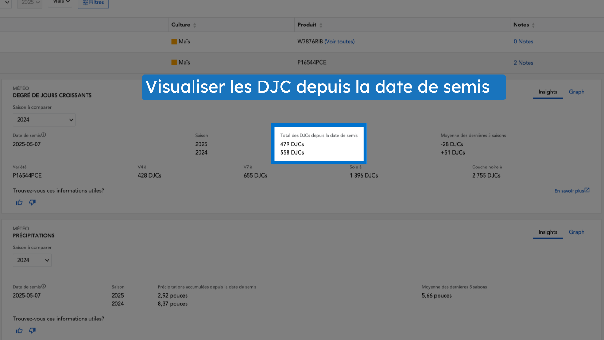 Visualiser les DJC depuis la date de semis