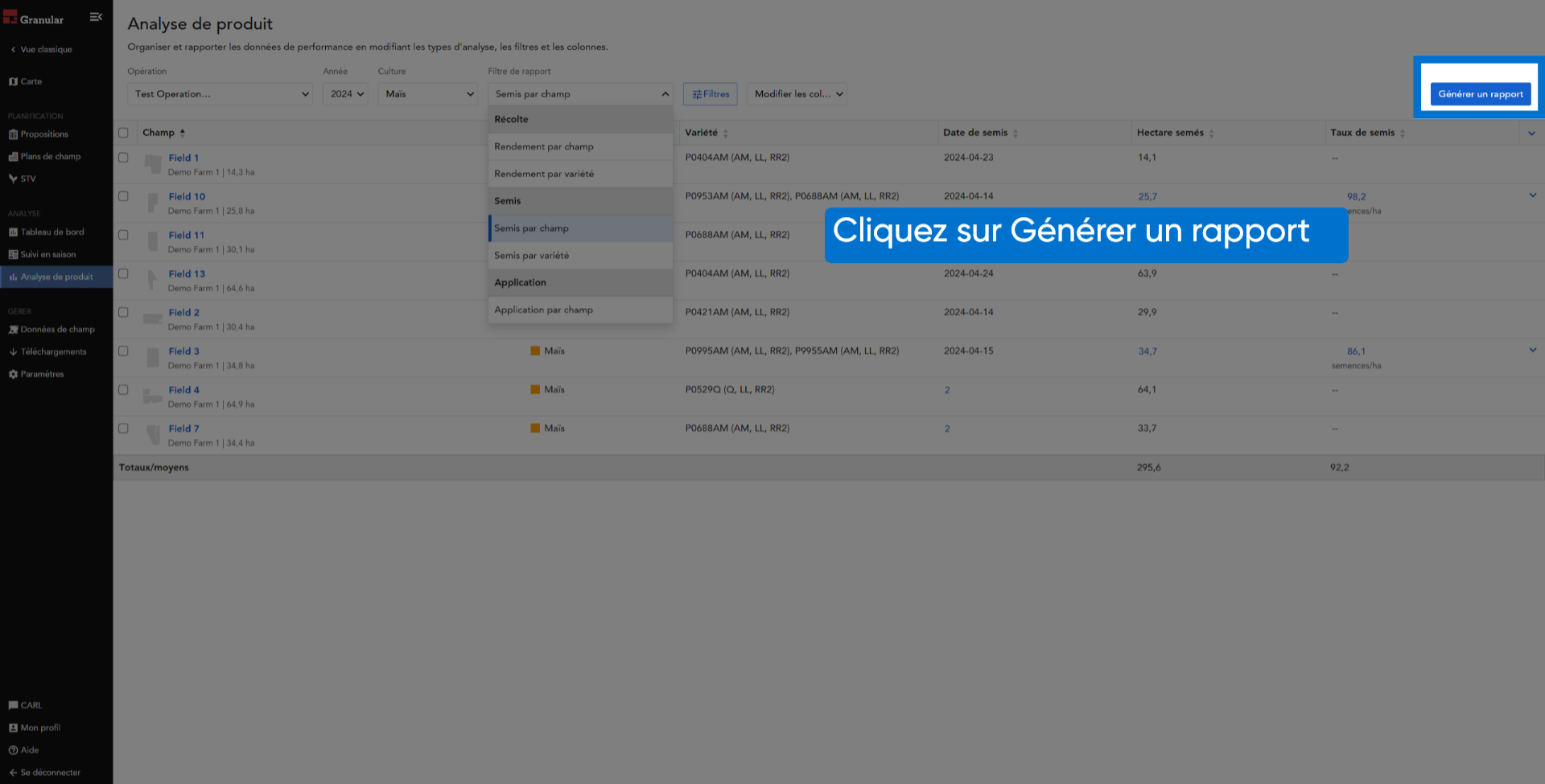 Cliquez sur Générer un rapport