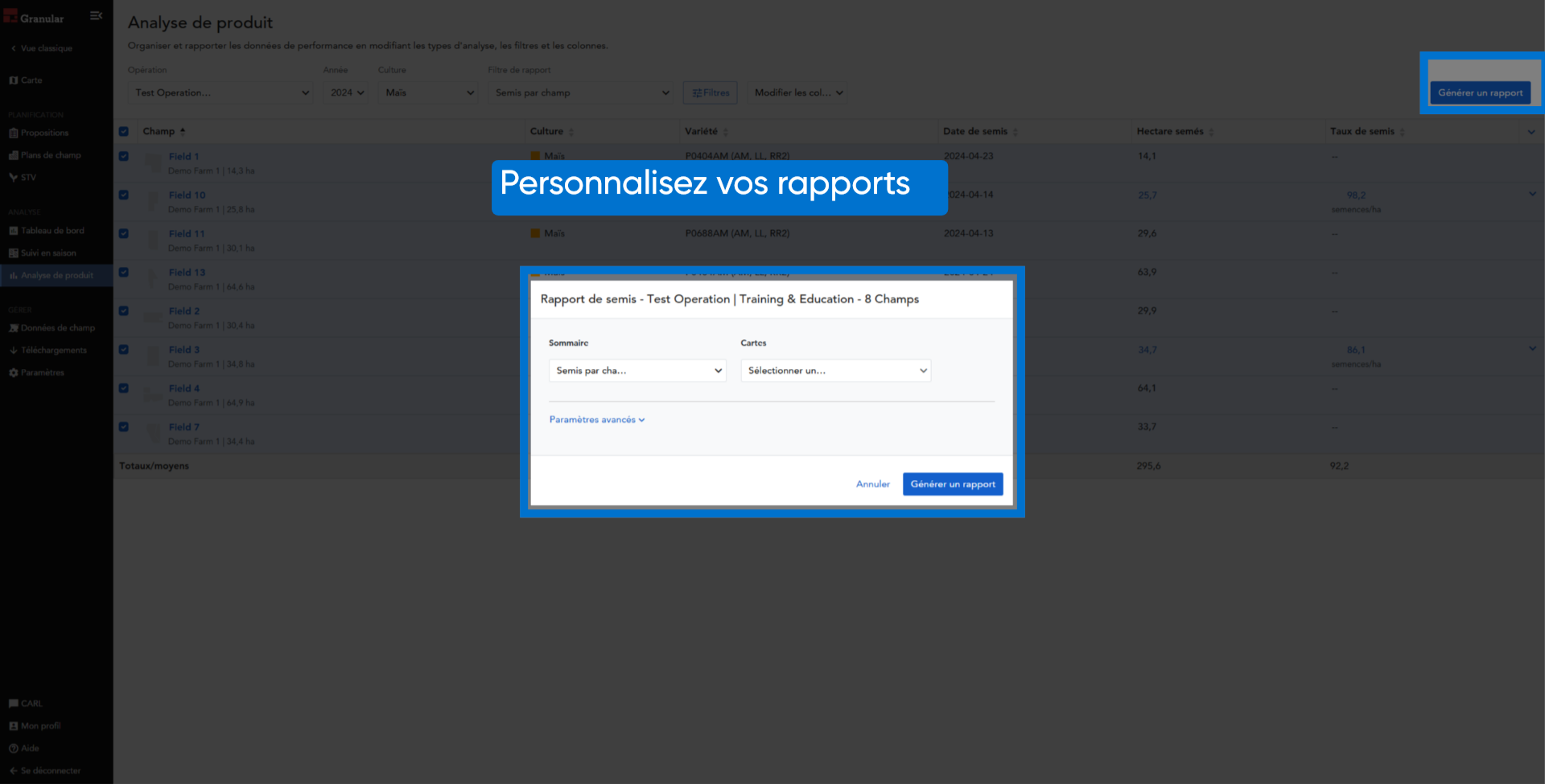 Générer des rapports