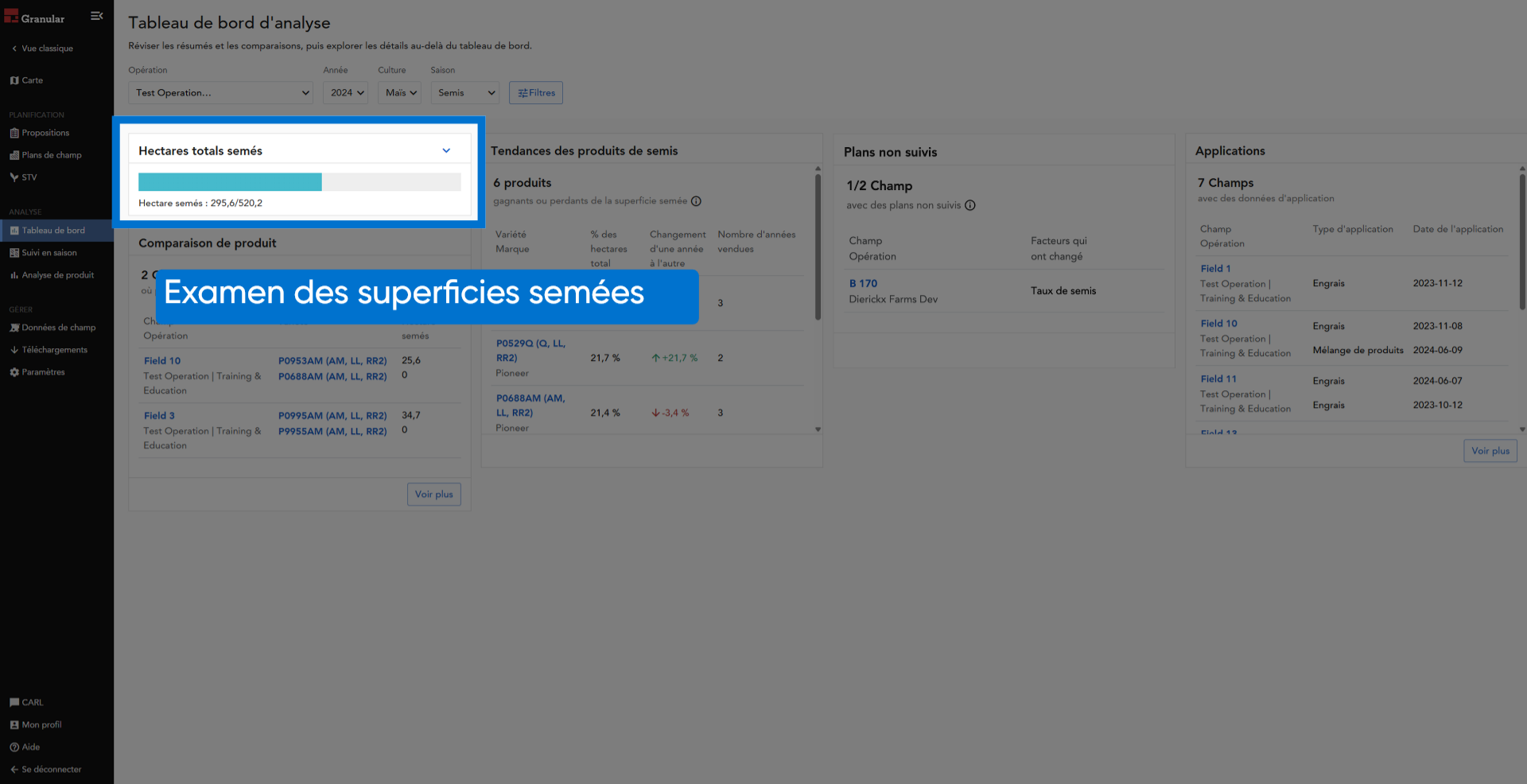Examen des superficies semées