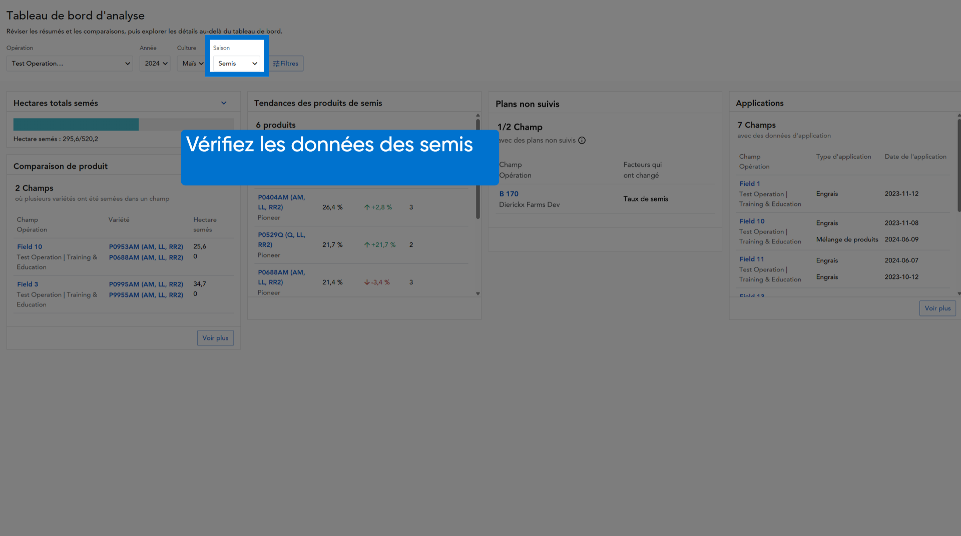 Vérifier les données des semis