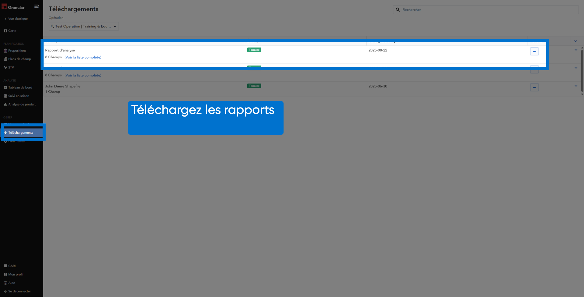 Télécharger les rapports