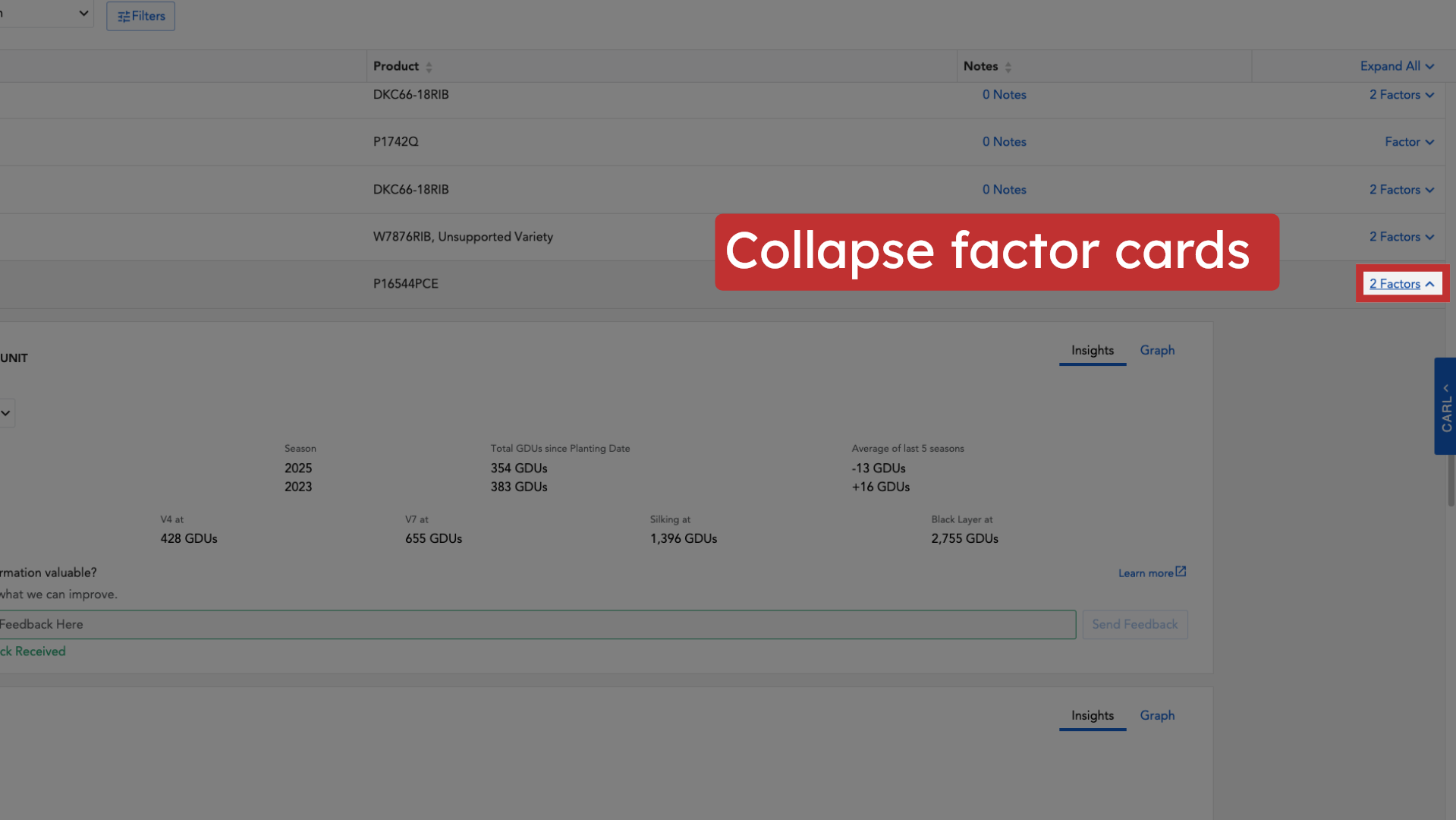 Collapse factor cards