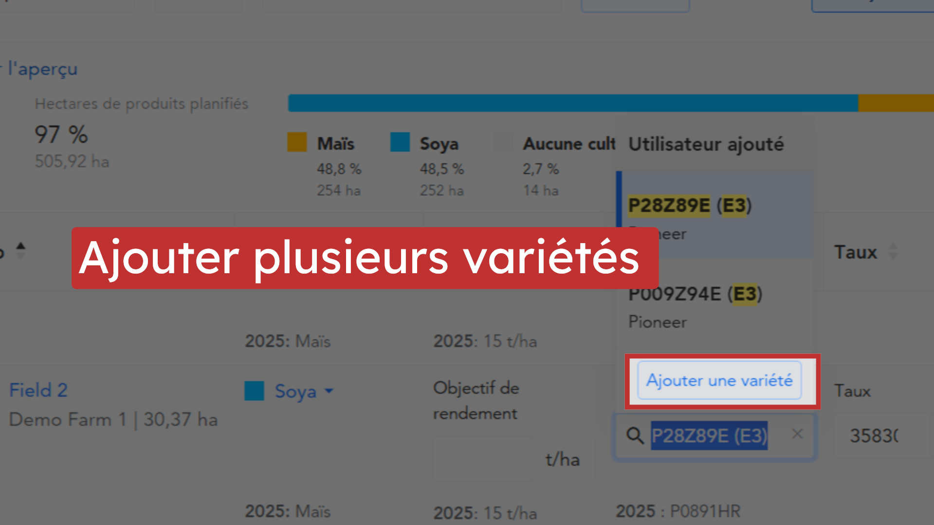 Ajouter plusieurs variétés