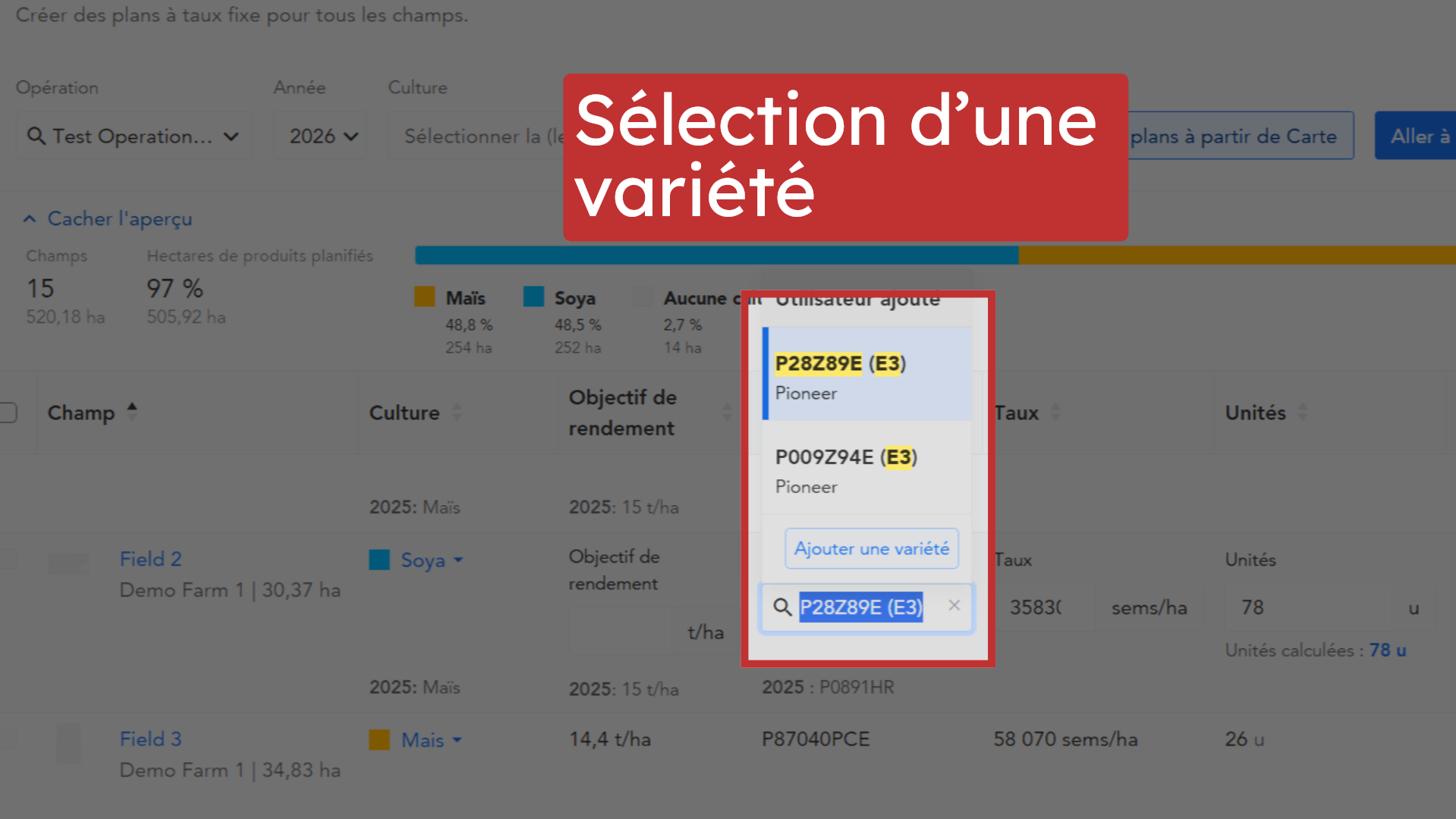 Sélection d’une variété