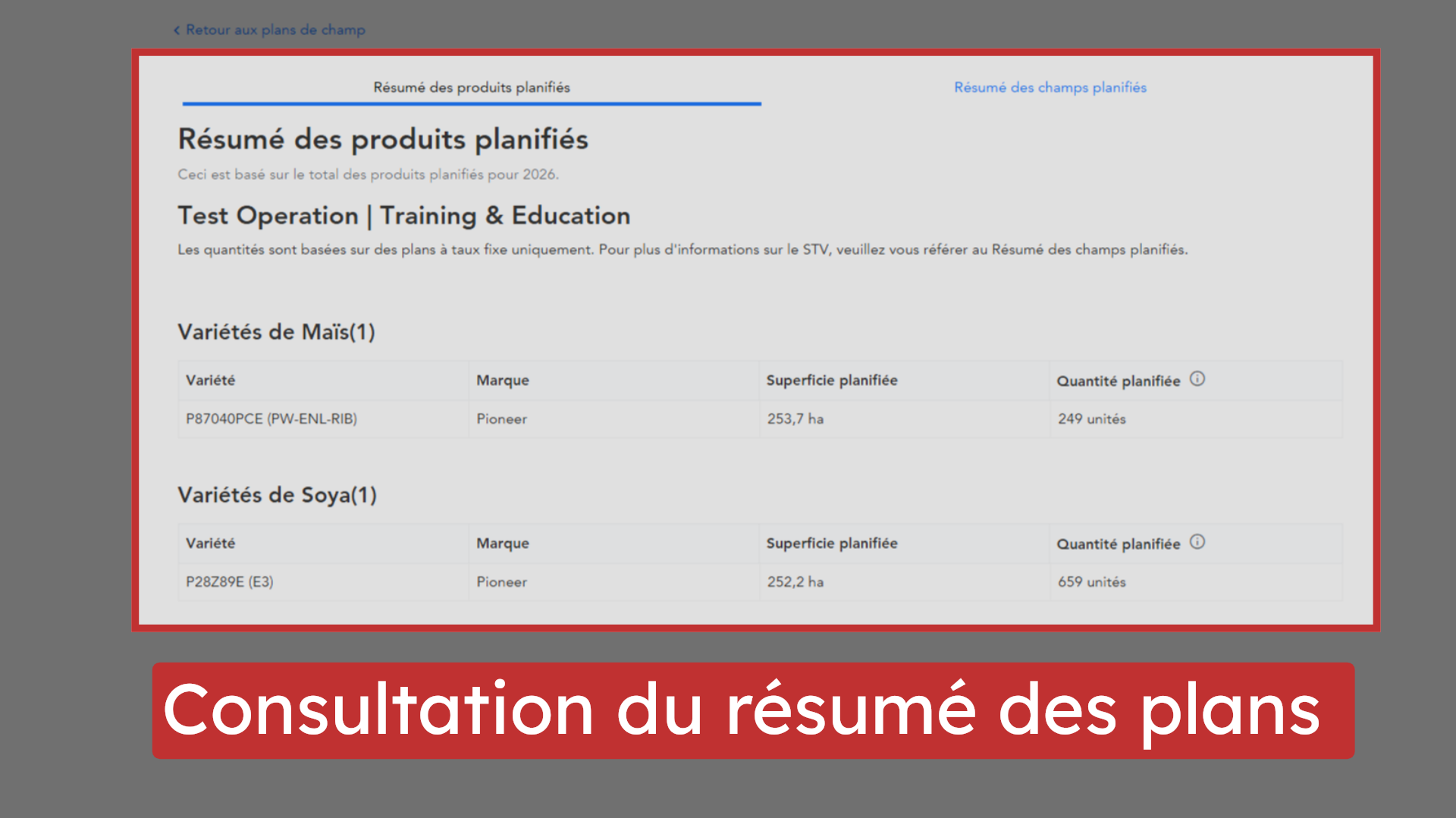 Consultation du résumé des plans