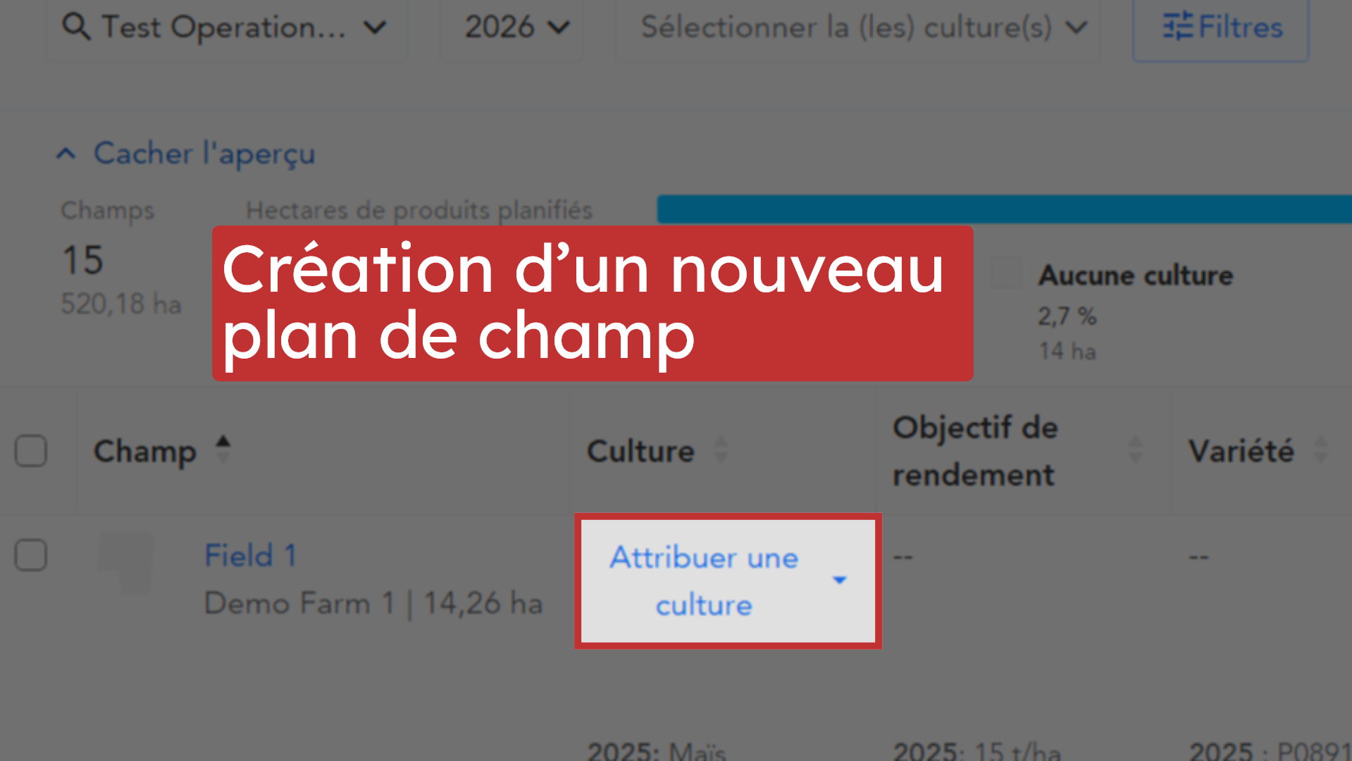 Création d’un nouveau plan de champ