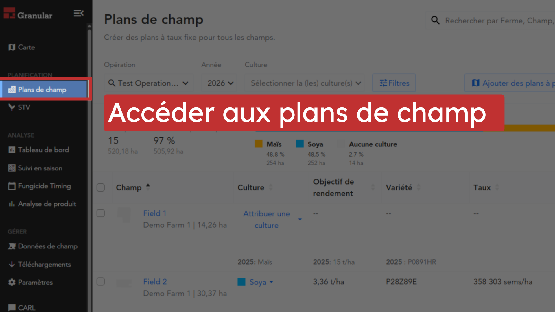 Accéder aux plans de champ