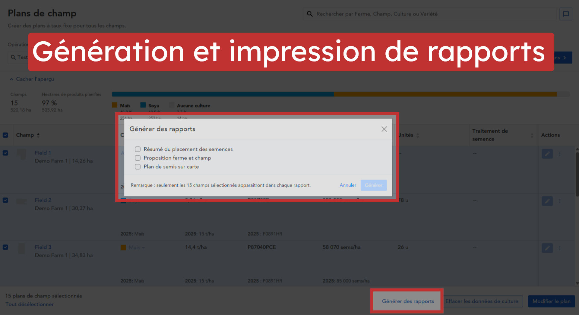 Génération et impression de rapports