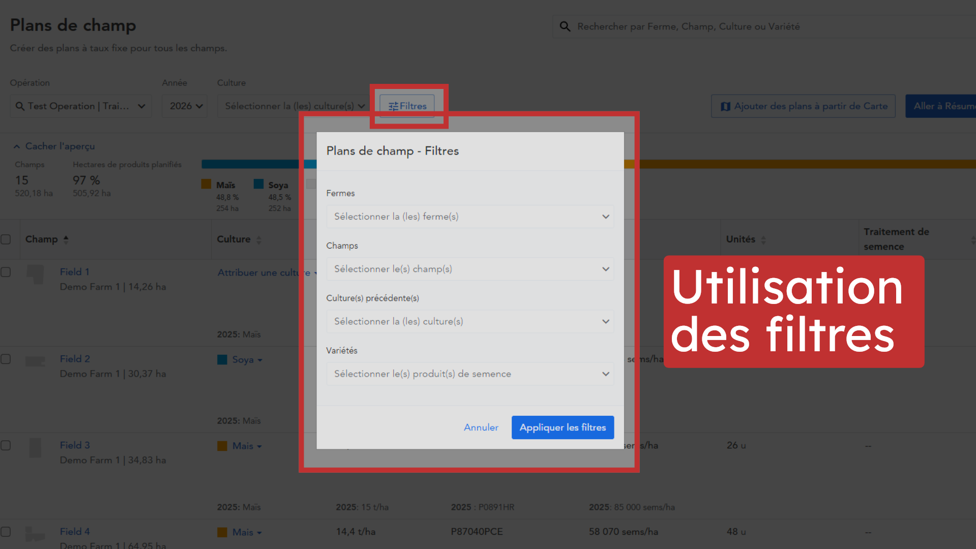 Utilisation des filtres