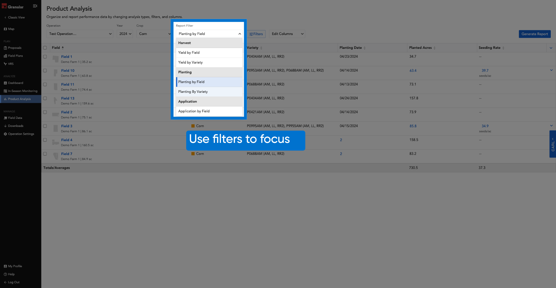 Use filters to focus