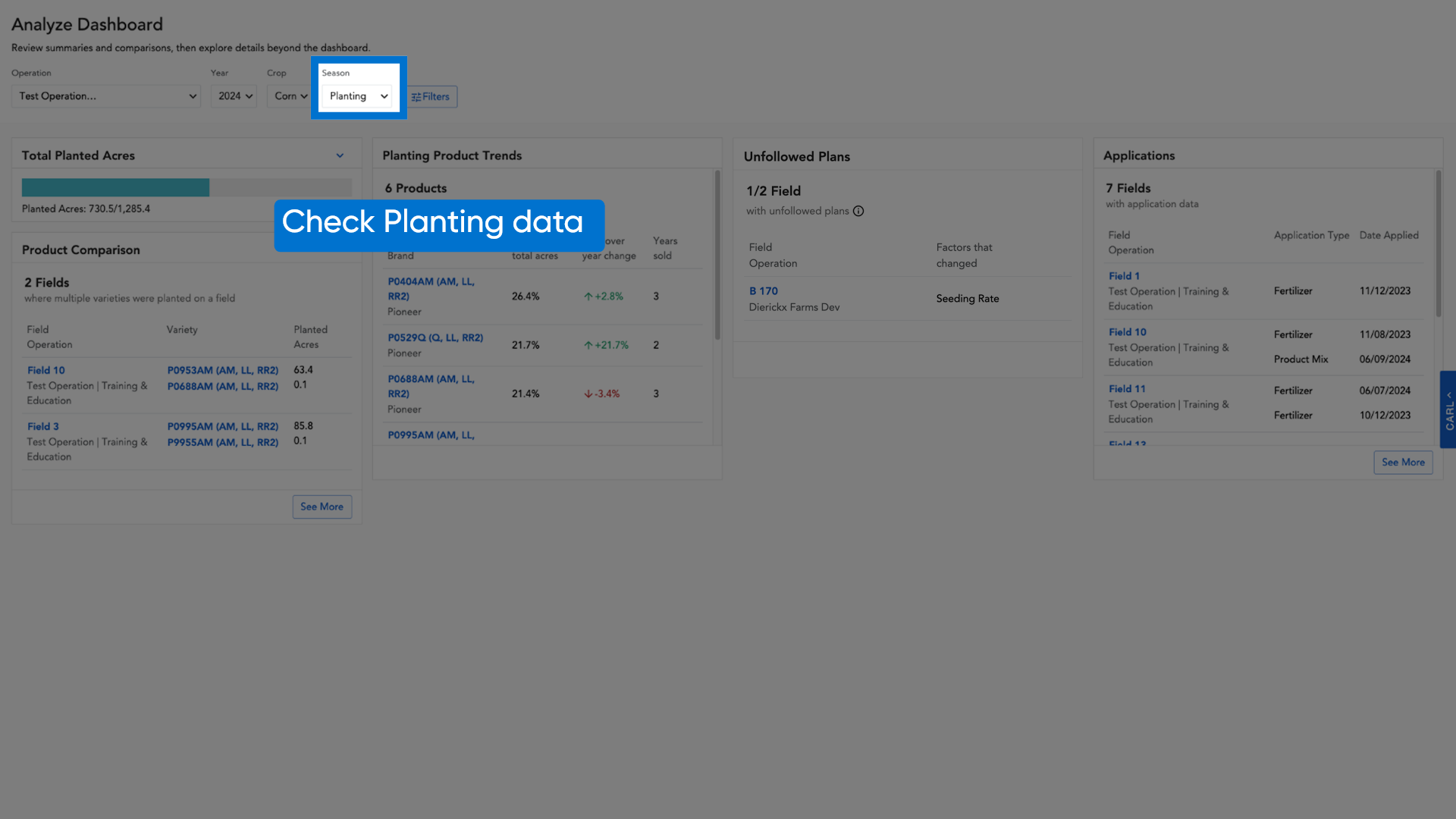 Check Planting data